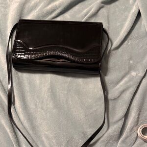 Chic Black shoulder bag with Croc-Embossed Detail